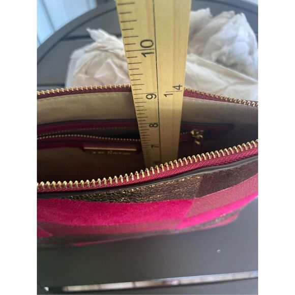 NWT Sam Edelman Chevron Suede Leather Patchwork Fringe Clutch Red/ Brown - Picture 9 of 15